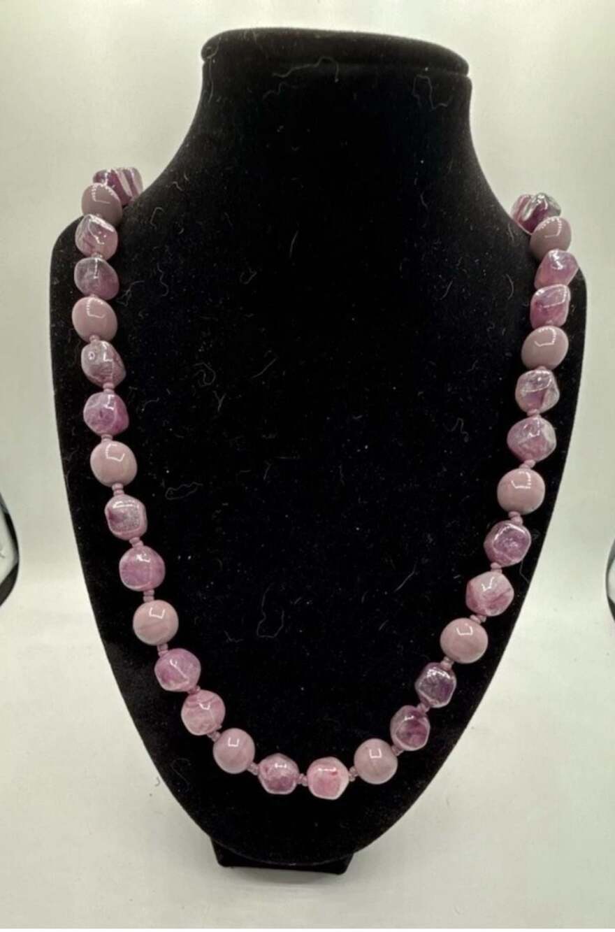 Miriam Haskell Purple Beaded Necklace with Pastel Lavender Glass Beads
